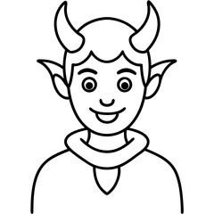 Cartoonish demon with tiny horn line art vector illustration