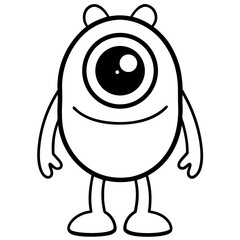 Cute cyclops monster with one big eyeball line art vector illustration 