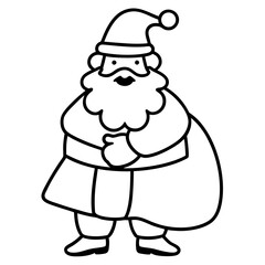 Santa Claus holding a gift sack line art vector illustration 