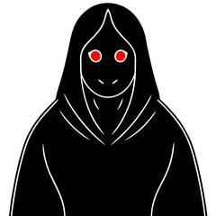 Shadowy figure with glowing red eyes  silhouette vector illustration