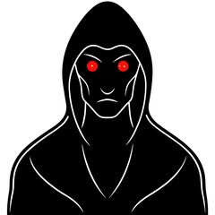 Shadowy figure with glowing red eyes  silhouette vector illustration