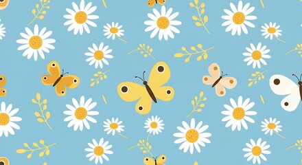 Daisies & Butterflies: A Pastel Springtime Delight AI Generated