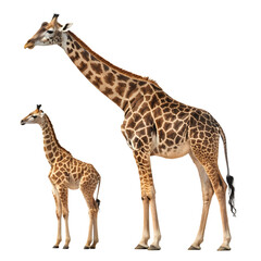 Tall brown spotted giraffe mammal isolated on white wildlife background