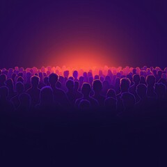 Obraz premium Silhouetted Crowd in Vibrant Light - A gathering of people depicted in silhouette against a bright, glowing backdrop. Unified and energetic event.