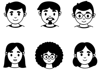 set of avatar cartoon user profile image collection for UI mobile Male and female faces. Men and women portraits outline style black