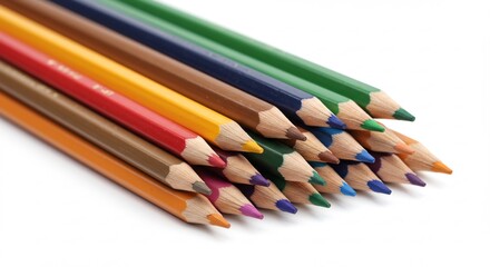 Colorful pencils arranged in vibrant stack against white background. AI Generated