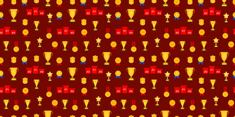 Trophy Pattern background. Gold Trophies Seamless Pattern. gold medal pattern background. competition theme pattern.