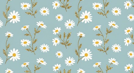 Serene Daisy Pattern: Soft Blue Floral Design AI Generated