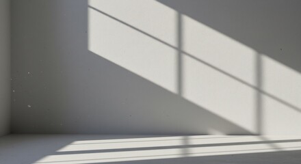 Fototapeta premium Sunlight streams through window panes casting sharp shadows on a minimalist white wall. AI Generated