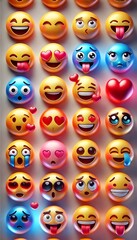 Obraz premium Collection of colorful emoji faces showcasing various emotions for digital communication