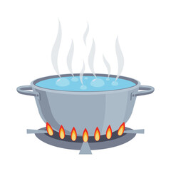 Boiling water in pan design vector flat isolated illustration