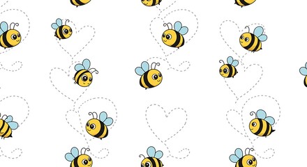 Cute Bee Love: Whimsical Cartoon Pattern AI Generated