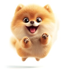Obraz premium Pomeranian's Playful Delight: A charming and fluffy Pomeranian, in a cartoonish rendition, radiates pure joy with a wide, happy grin and eager paws, inviting everyone to experience the vibrant fun