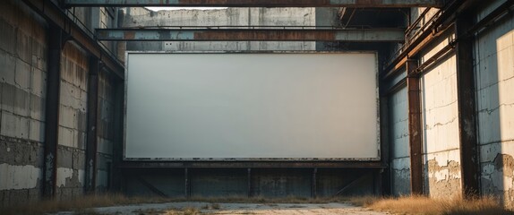 Blank Billboard on Weathered Industrial Building
