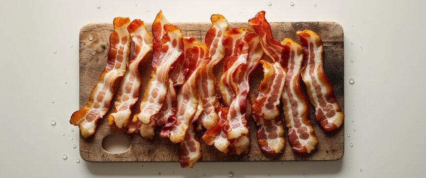 Appetizing Bacon with Copy Space for Text on Raw Cutting Board