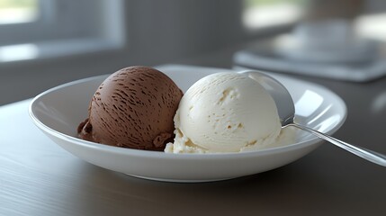 Chocolate and vanilla ice cream scoop
