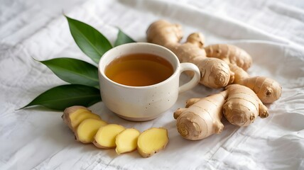 tea with ginger. A cup of handmade, natural ginger tea as an alternative medication for the flu and colds 