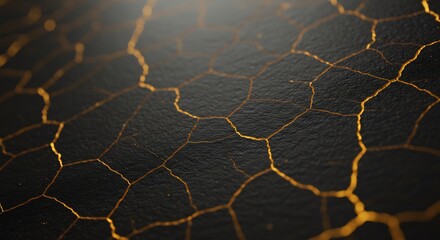 Obraz premium Dark gold cracks on black surface dramatic lighting. AI Generated