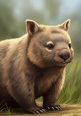 Cute Wombat Portrait Soft Light Warm Tones. AI Generated