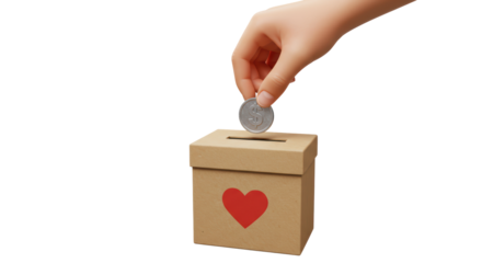 Isolated Hand Donating Coin to Charity Box