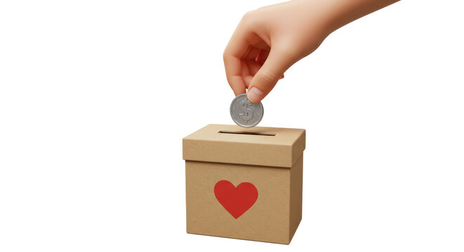 Isolated Hand Donating Coin to Charity Box