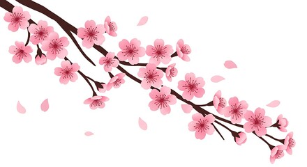 Delicate Pink Cherry Blossom Branch, Spring Elegance AI Generated