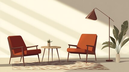 Sunny Room with Two Armchairs, and MidCentury.