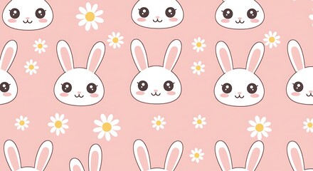 Sweet Bunny Blooms: Pastel Pink Kawaii Pattern AI Generated