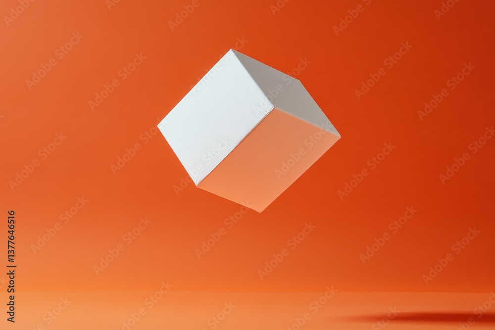 Poster White cube floating against an orange background creates a striking visual contrast in contemporary art