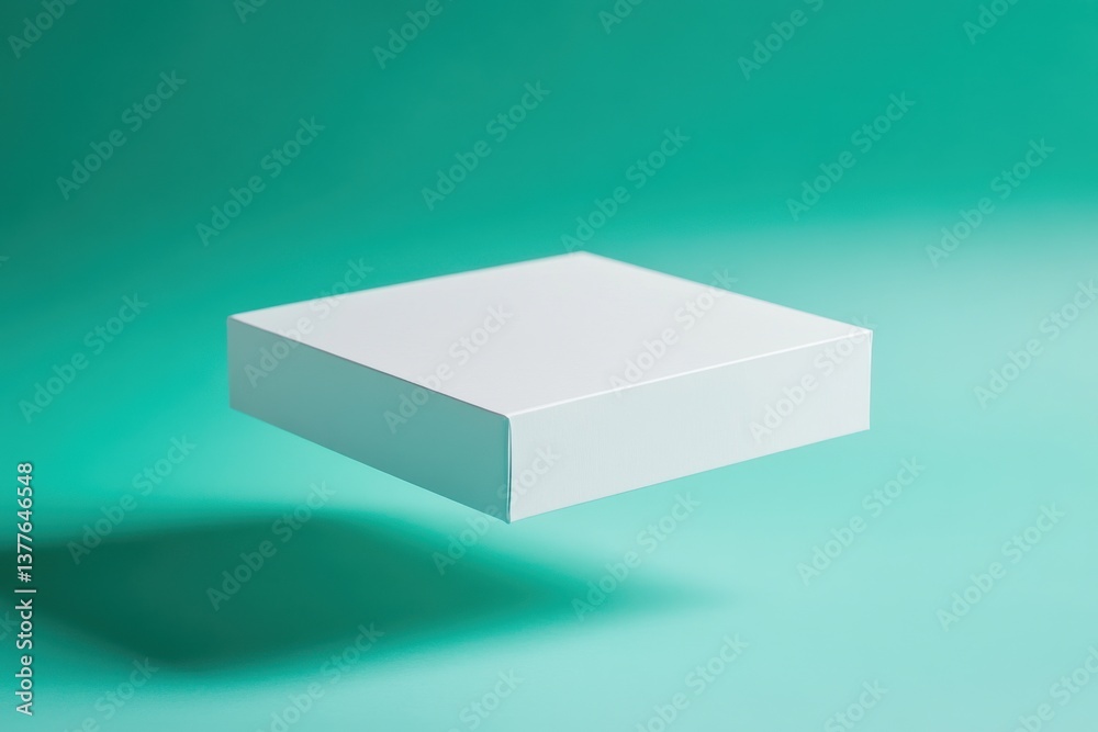 Aufkleber Minimalist box floating against a teal background representing modern design and packaging concepts