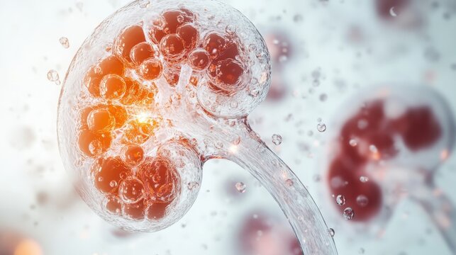 Rendered illustration depicting the human kidney structure and its components