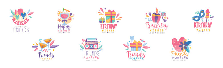 Happy Birthday Logo and Badge Design Vector Set
