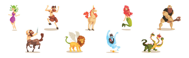 Various Magical Mythical Creatures from Fairytale Vector Set