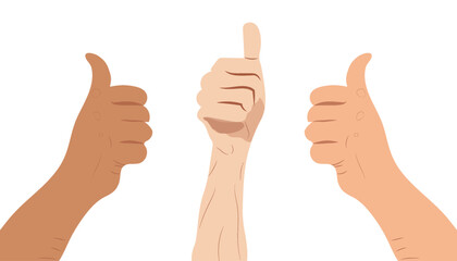 Group thumbs up, vote or like hand emoji sign or gesture positive thinking concept, vector illustration design background