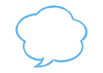 もこもこした雲のような吹き出し　クレヨンのような線　水色