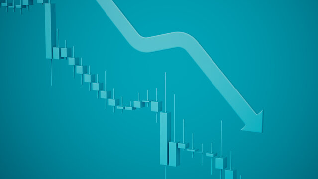 Dramatic Financial Decline: 3D Bar Charts and Downward Arrow Illustrating Market Crash