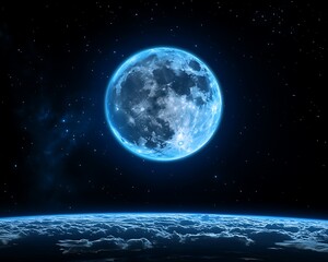 Fototapeta premium Blue Moon over Earths Horizon.