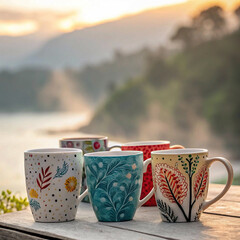 cup of tea and teapot beautiful blurred background