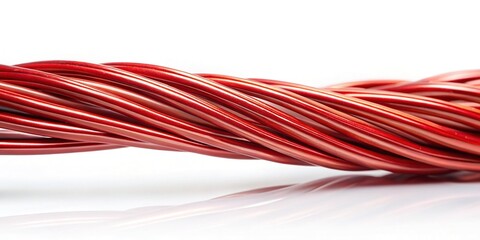 Close-up of a Red Electrical Wire, Isolated on White Background