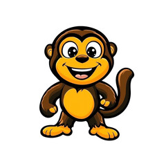 Cheerful cartoon monkey character with a big smile on a transparent background vector Concept of playful mascot, jungle animal, and childrens illustration