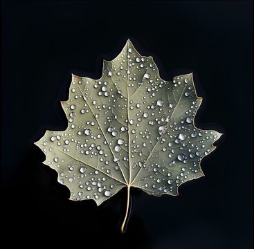Autumn Leaf on Black Background with water drops high-quality image