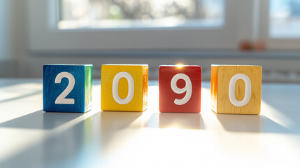 自然光に照らされたカラフルな数字ブロック2090 | 暖かい陽射し
