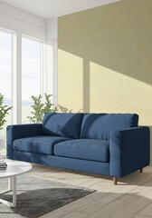 Fototapeta premium Modern Blue Sofa Living Room Interior Design. AI Generated