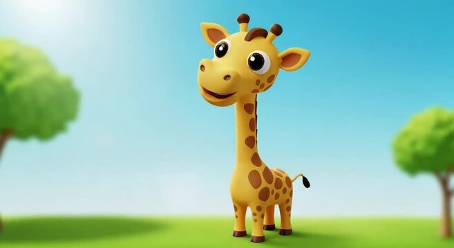  Adorable Isometric 3D Cartoon Giraffe Animation with Playful Movements