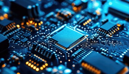 Close-up of a complex circuit board with integrated chip