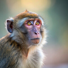 close up of a young monkey blur background 