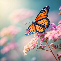 butterfly on pink flower blurred background 