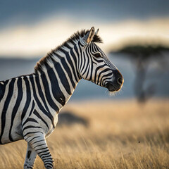 zebra in the field blurred background 
