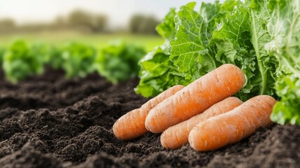 Smart technology in agriculture enhancing carrot growth in fertile soil rural farming environment close-up view of healthy crops