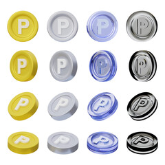 assorted Material P coin 3D graphic
